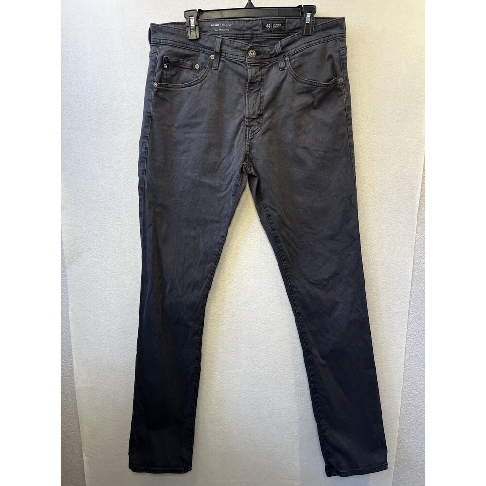 AG Adriano Goldschmied Everett Slim Straight Jeans Gray Coated Stretch Men’s